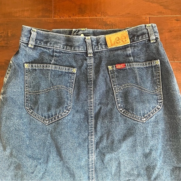 VINTAGE Lee Denim Midi Jean Skirt 1980s Size 14 Vtg 80s - Picture 5 of 10
